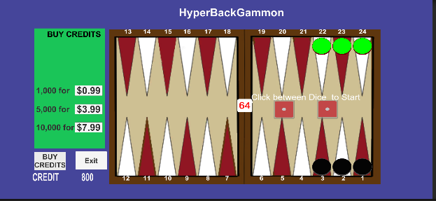 Hyper Backgammon opening setup with three green and three black checkers